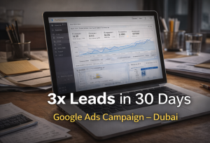 Google Ads campaign results showing 3x leads increase in 30 days in Dubai
